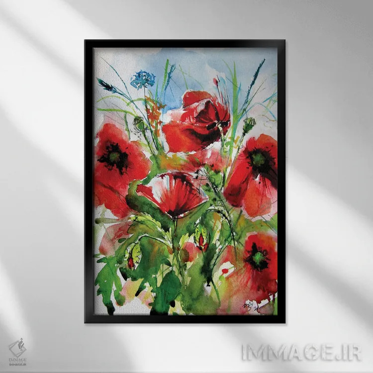 تابلو شقایقهای قرمز اثر آنا بریجیتا کوواچ - نمای قابدار مشکی