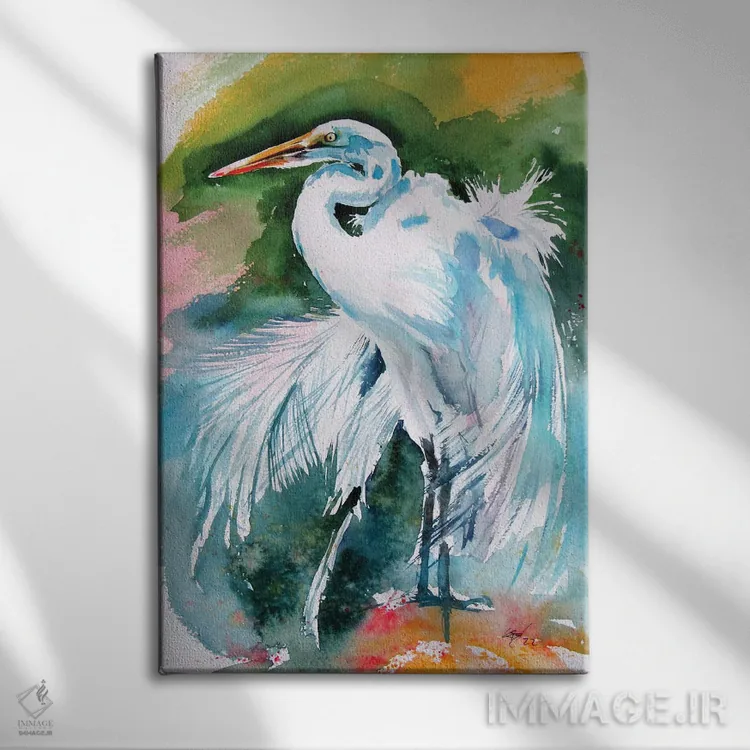 تابلو حواصیل سفید اثر آنا بریجیتا کوواچ - نمای روبهرو روی دیوار