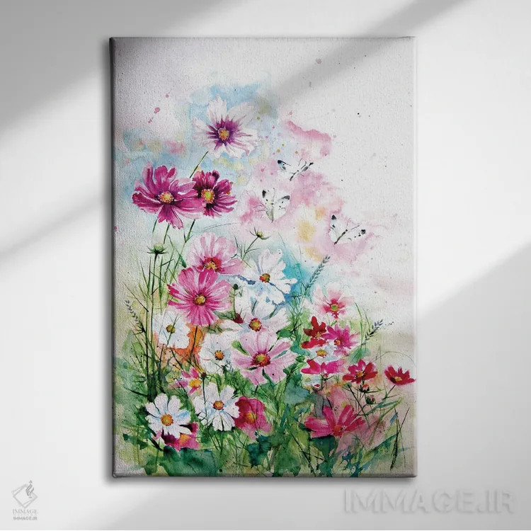 تابلو گلهای کیهانی با پروانهها اثر آنا بریجیتا کوواچ - نمای روبهرو روی دیوار