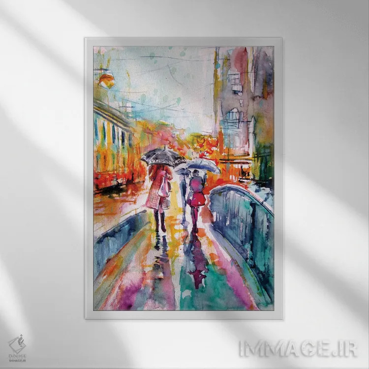 تابلو باران در شهر اثر آنا بریجیتا کوواچ - نمای قابدار سفید