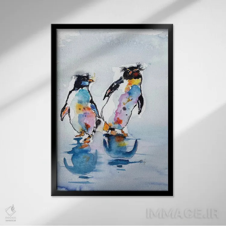 تابلو پنگوئنهای راکهوپر اثر آنا بریجیتا کوواچ - نمای قابدار مشکی