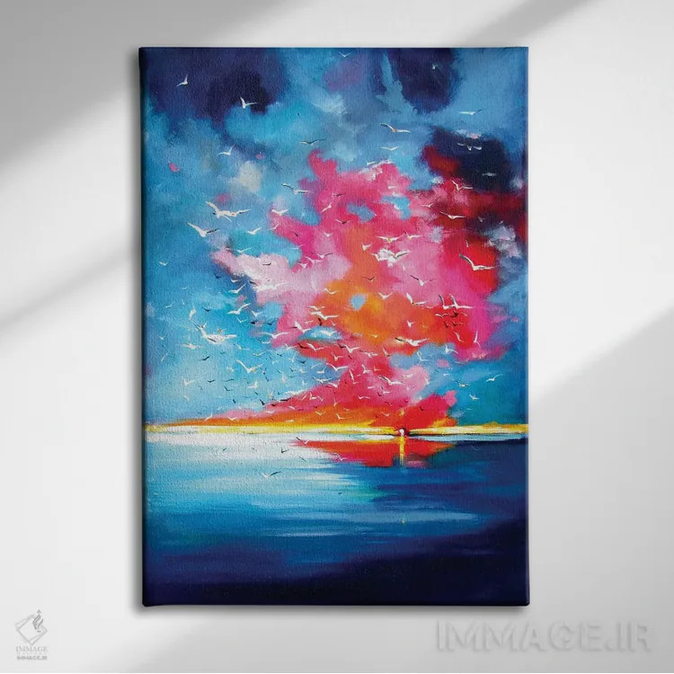 تابلو غروب همراه با پرندگان اثر آنا بریجیتا کوواچ - نمای روبهرو روی دیوار