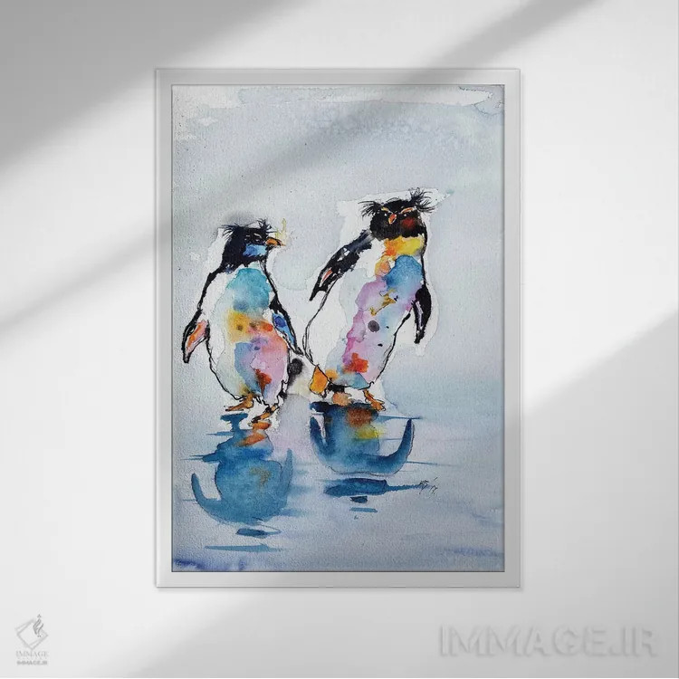 تابلو پنگوئنهای راکهوپر اثر آنا بریجیتا کوواچ - نمای قابدار سفید