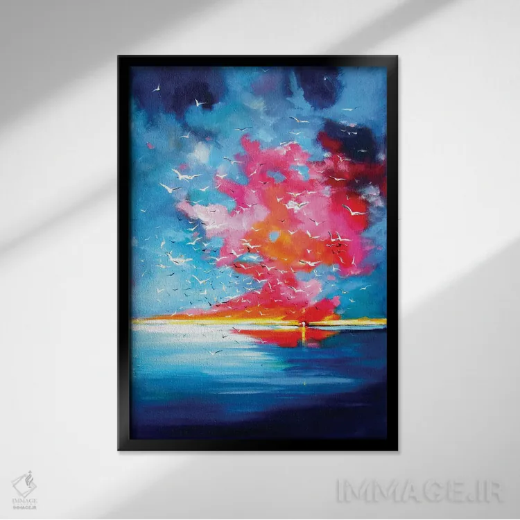 تابلو غروب همراه با پرندگان اثر آنا بریجیتا کوواچ - نمای قابدار مشکی