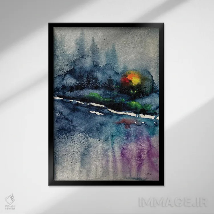 تابلو منظرهٔ فصل زمستان اثر آنا بریجیتا کوواچ - نمای قابدار مشکی