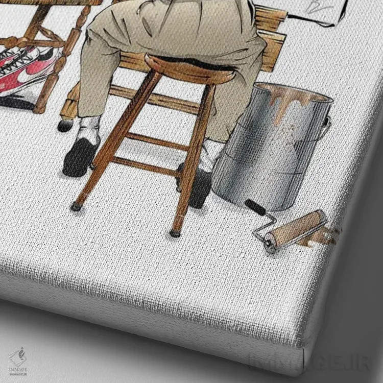 تابلو آقای اخلاق و قدمزنهای بزرگ اثر ای-ک آرتس - نمای نزدیک بافت بوم