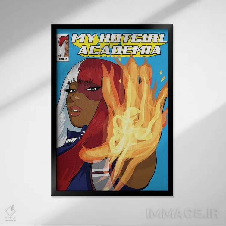 تابلو آکادمی دختر داغ من اثر ای-ک آرتس - نمای قابدار مشکی