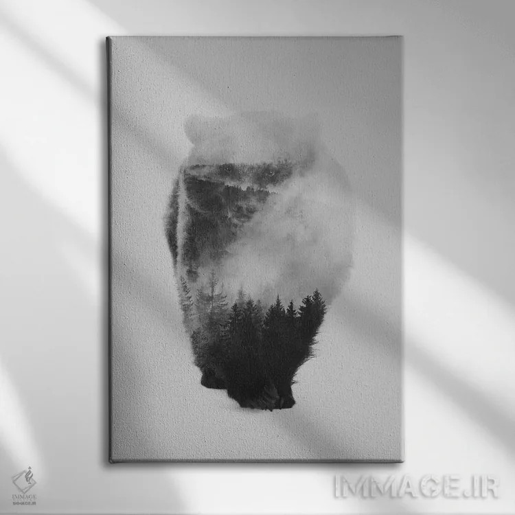 تابلو خرس نزدیک شونده (سیاه و سفید) اثر آندریاس لیه - نمای روبهرو روی دیوار