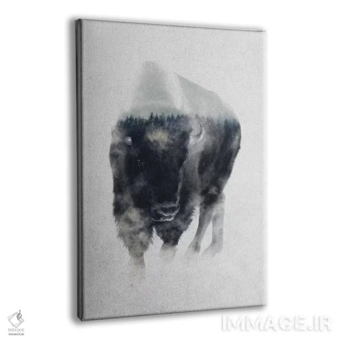 تابلو گاومیش آمریکایی در مه اثر آندریاس لیه - نمای پرسپکتیو محصول