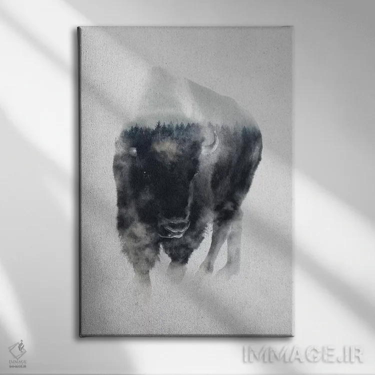 تابلو گاومیش آمریکایی در مه اثر آندریاس لیه - نمای روبهرو روی دیوار