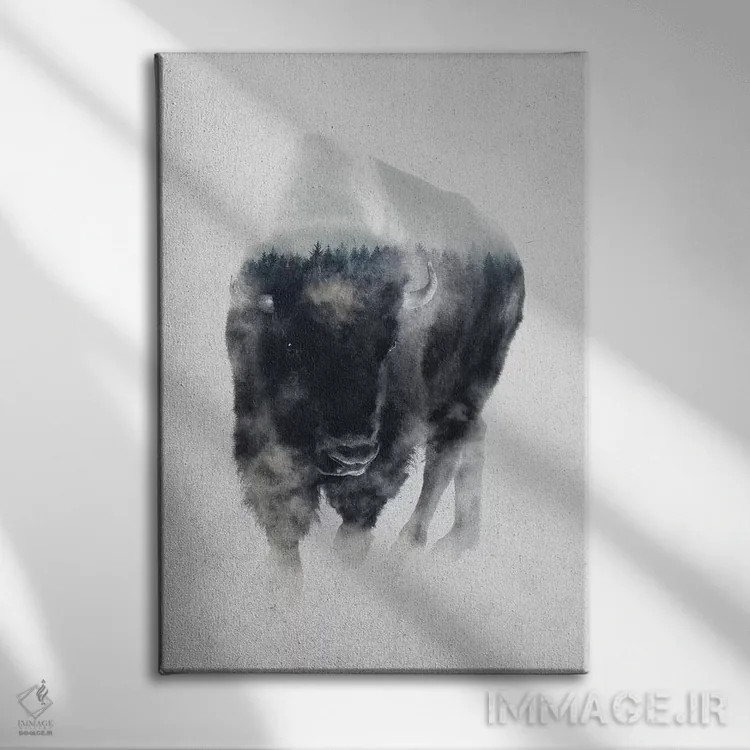 تابلو گاومیش آمریکایی در مه اثر آندریاس لیه - نمای روبهرو روی دیوار