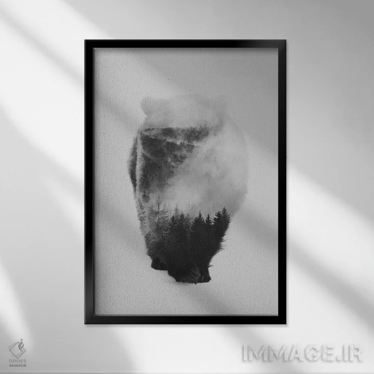 تابلو خرس نزدیک شونده (سیاه و سفید) اثر آندریاس لیه - نمای قابدار مشکی
