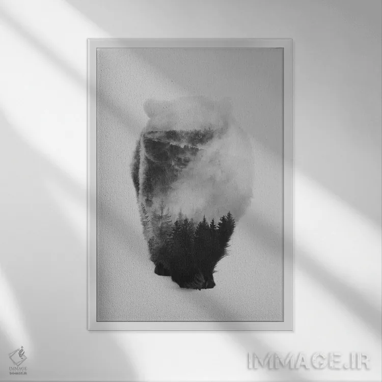 تابلو خرس نزدیک شونده (سیاه و سفید) اثر آندریاس لیه - نمای قابدار سفید