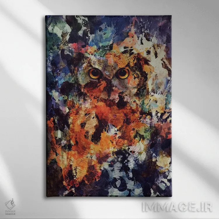 تابلو جغد آبرنگی اثر آندریاس لیه - نمای روبهرو روی دیوار