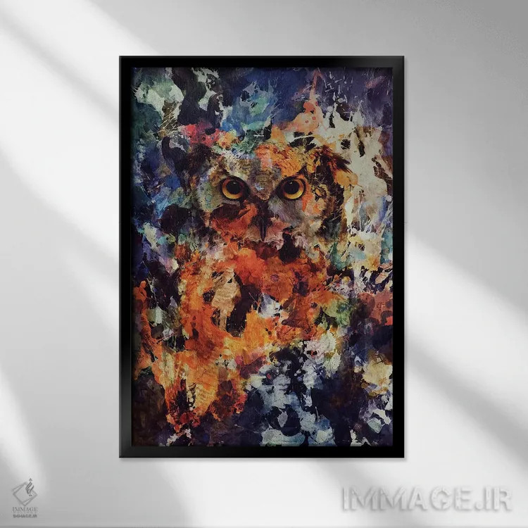 تابلو جغد آبرنگی اثر آندریاس لیه - نمای قابدار مشکی