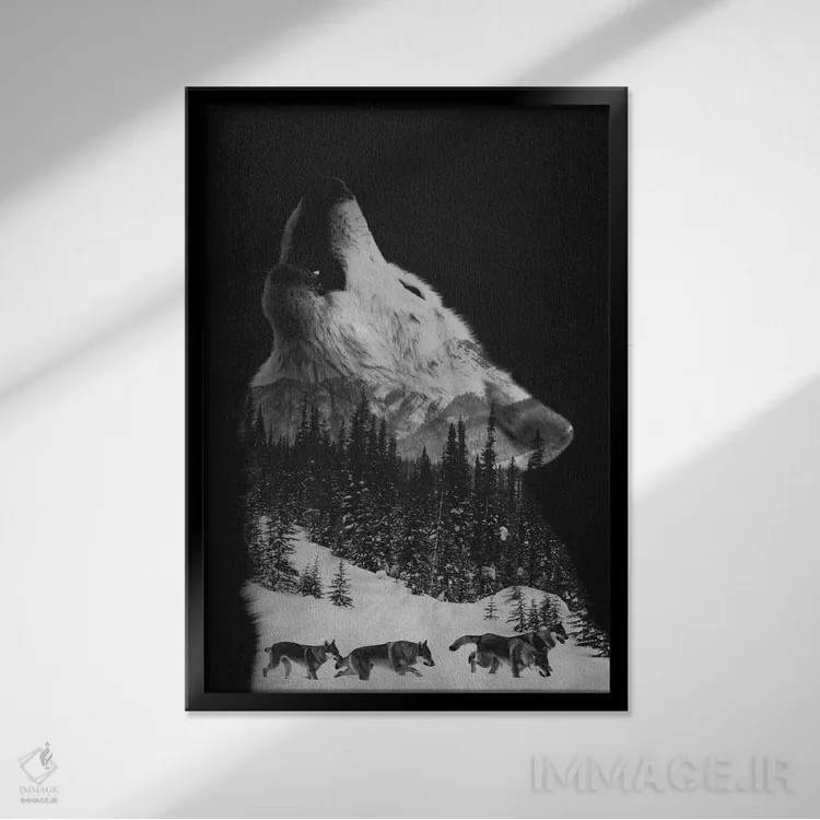 تابلو گلهٔ گرگها اثر آندریاس لیه - نمای قابدار مشکی