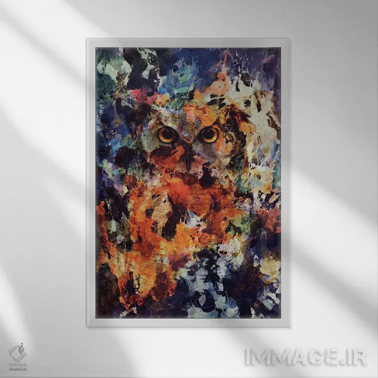 تابلو جغد آبرنگی اثر آندریاس لیه - نمای قابدار سفید