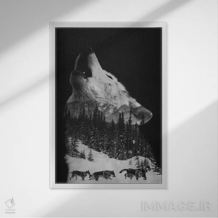 تابلو گلهٔ گرگها اثر آندریاس لیه - نمای قابدار سفید