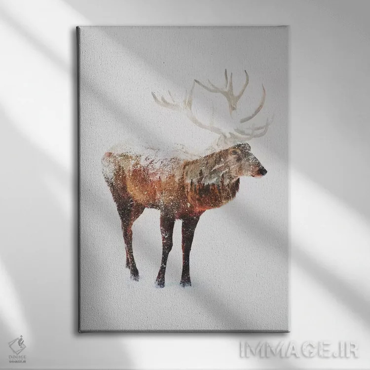 تابلو گوزن V اثر آندریاس لیه - نمای روبهرو روی دیوار