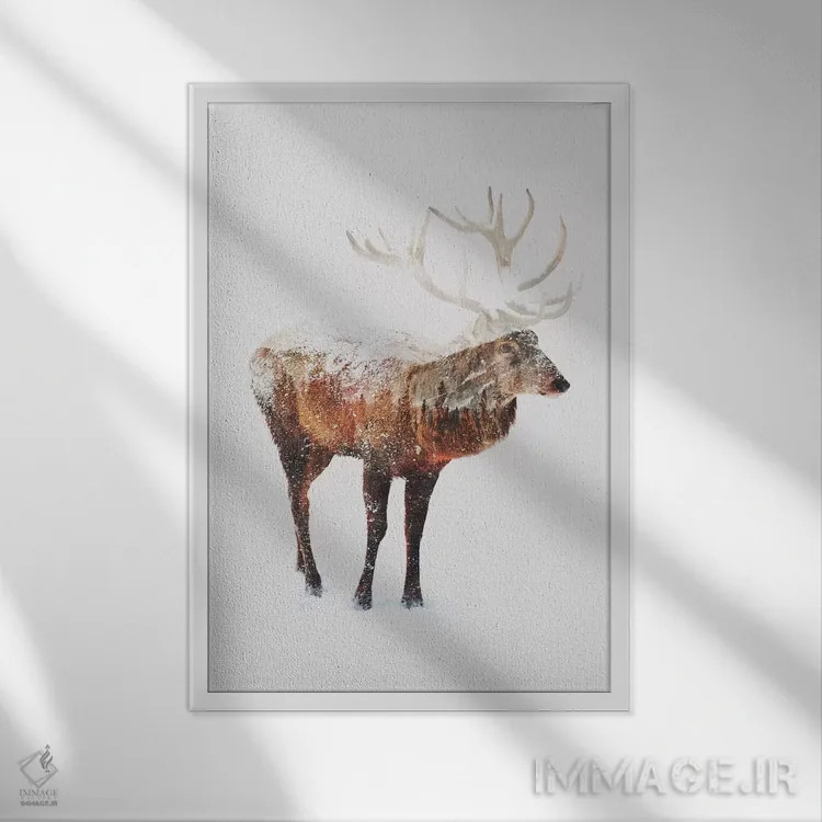 تابلو گوزن V اثر آندریاس لیه - نمای قابدار سفید