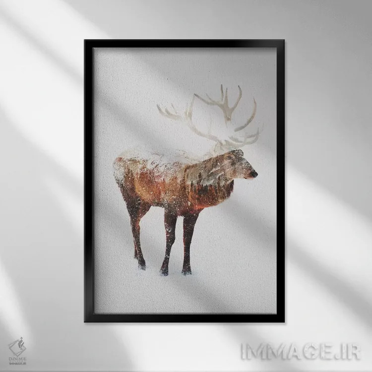 تابلو گوزن V اثر آندریاس لیه - نمای قابدار مشکی