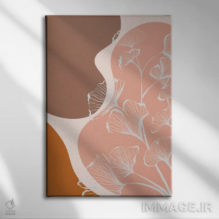 تابلو اشکال آلی و برگهای جینکو اثر آلیسا گالیتسینا - نمای روبهرو روی دیوار