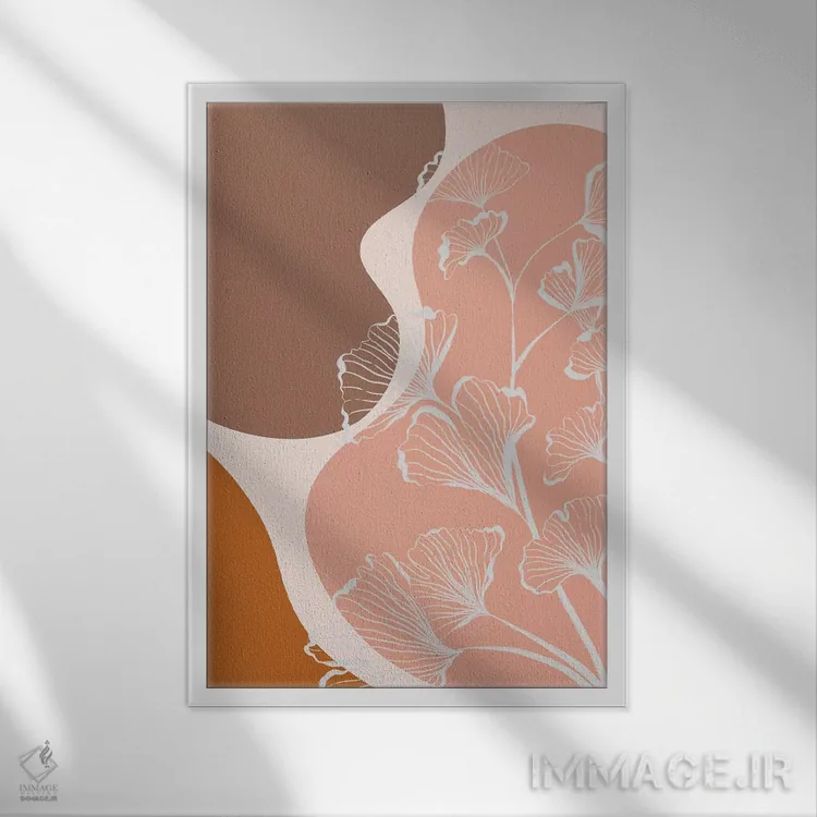 تابلو اشکال آلی و برگهای جینکو اثر آلیسا گالیتسینا - نمای قابدار سفید