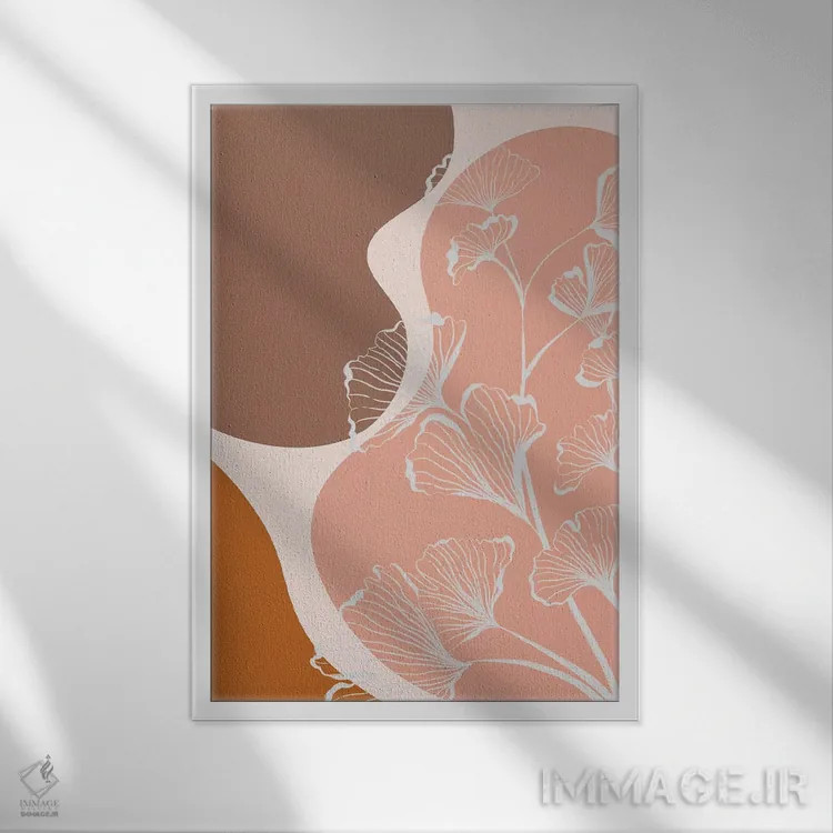 تابلو اشکال آلی و برگهای جینکو اثر آلیسا گالیتسینا - نمای قابدار سفید