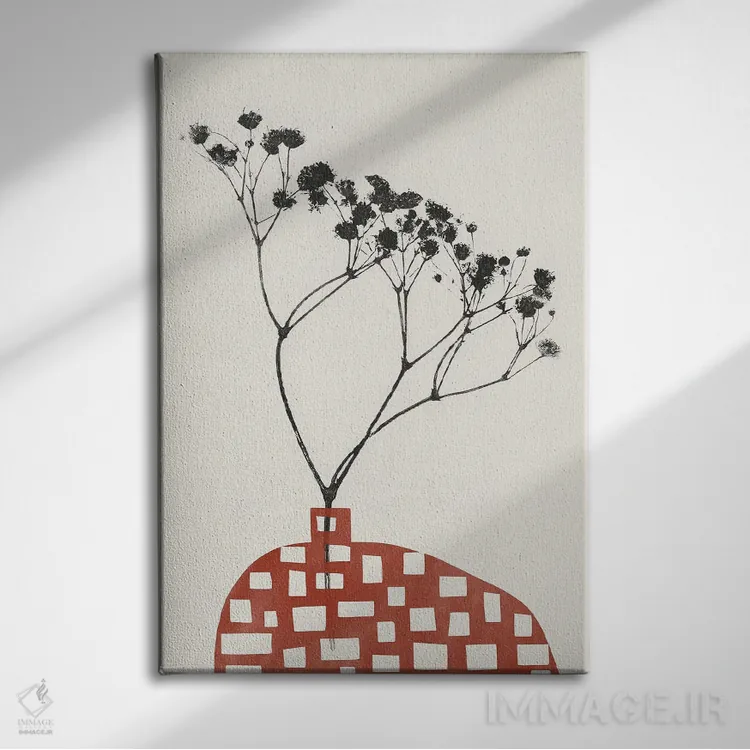 تابلو گل ژیپسوفیلا در گلدان قرمز اثر آلیسا گالیتسینا - نمای روبهرو روی دیوار