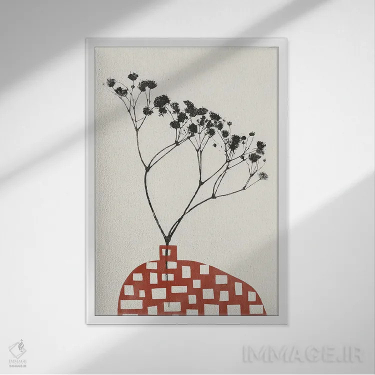 تابلو گل ژیپسوفیلا در گلدان قرمز اثر آلیسا گالیتسینا - نمای قابدار سفید