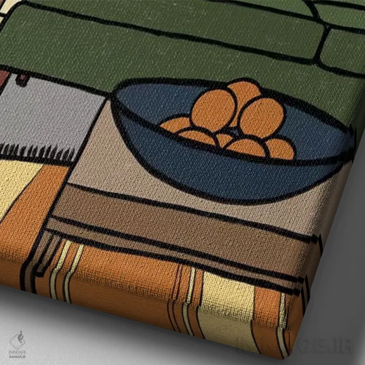 تابلو اتاق نشیمن با کاناپه سبز اثر آلیسا گالیتسینا - نمای نزدیک بافت بوم