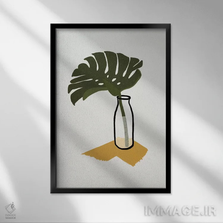 تابلو برگ مانسترا دلیشیوسا در بطری اثر آلیسا گالیتسینا - نمای قابدار مشکی