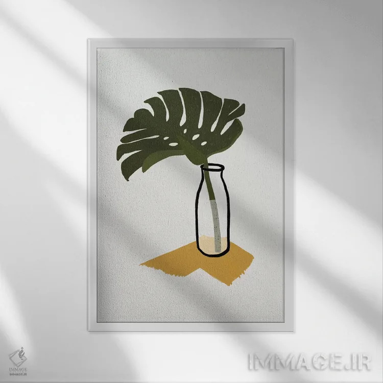 تابلو برگ مانسترا دلیشیوسا در بطری اثر آلیسا گالیتسینا - نمای قابدار سفید