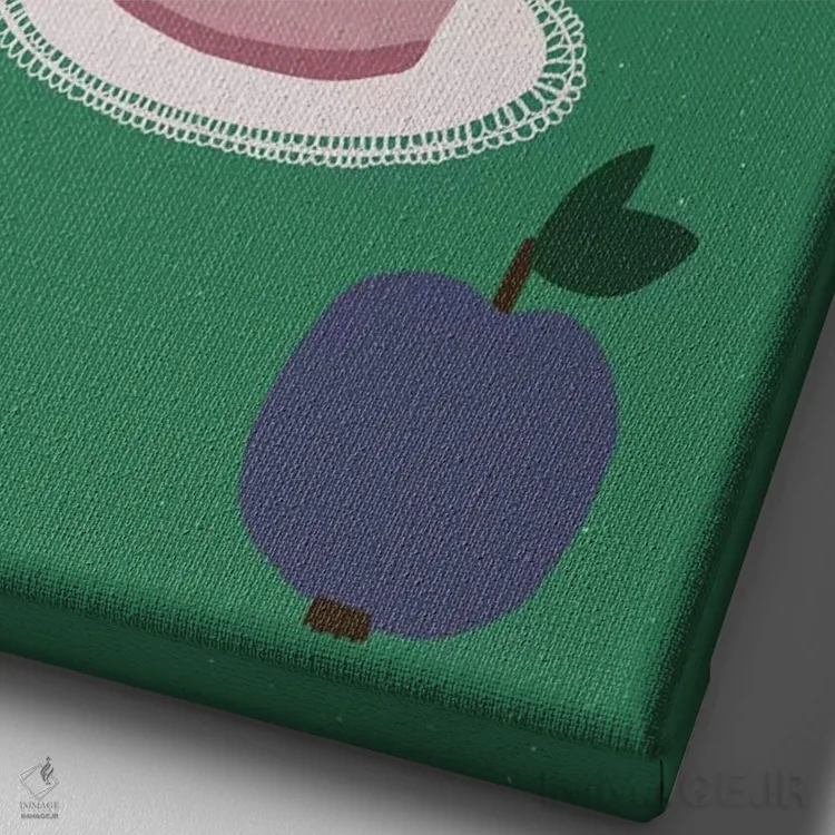 تابلو طبیعت بیجان با سیب، گلهای اسطوخودوس و فنجان اثر آلیسا گالیتسینا - نمای نزدیک بافت بوم