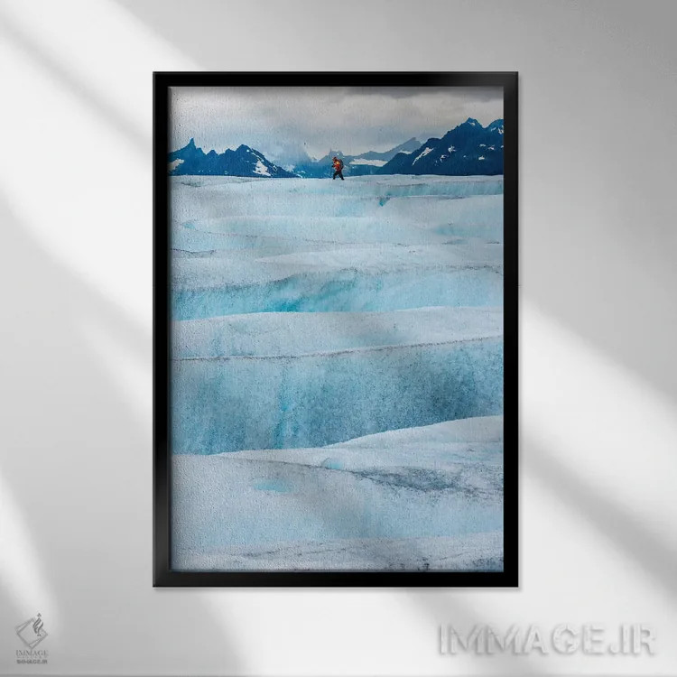 تابلو عبور از یخچال تِیندال، یخکلاه پاتاگونیا، شیلی اثر الکس بیوس - نمای قابدار مشکی