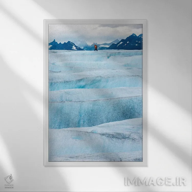 تابلو عبور از یخچال تِیندال، یخکلاه پاتاگونیا، شیلی اثر الکس بیوس - نمای قابدار سفید