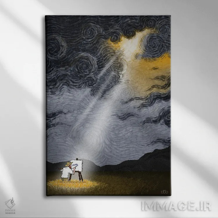 تابلو الهام اثر علیرضا کریمی مقدم (هنرمند ایرانی) - نمای روبهرو روی دیوار