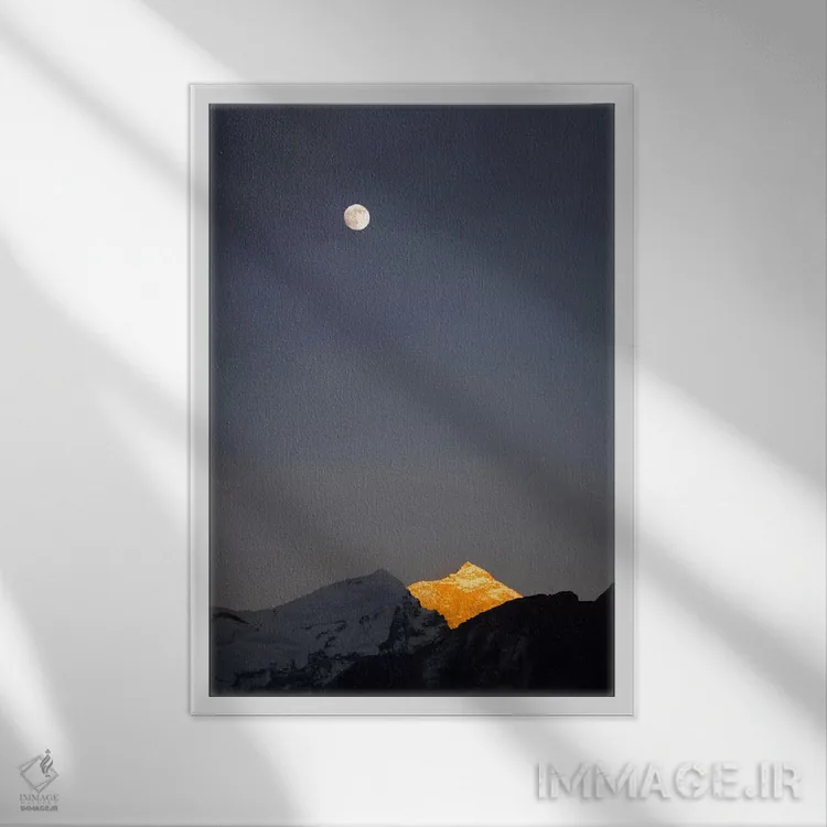 تابلو طلوع ماه در بالای ماکالو، ماهالانگور هیما، رشته کوه هیمالیا، خومبو، نپال اثر الکس بیوس - نمای قابدار سفید