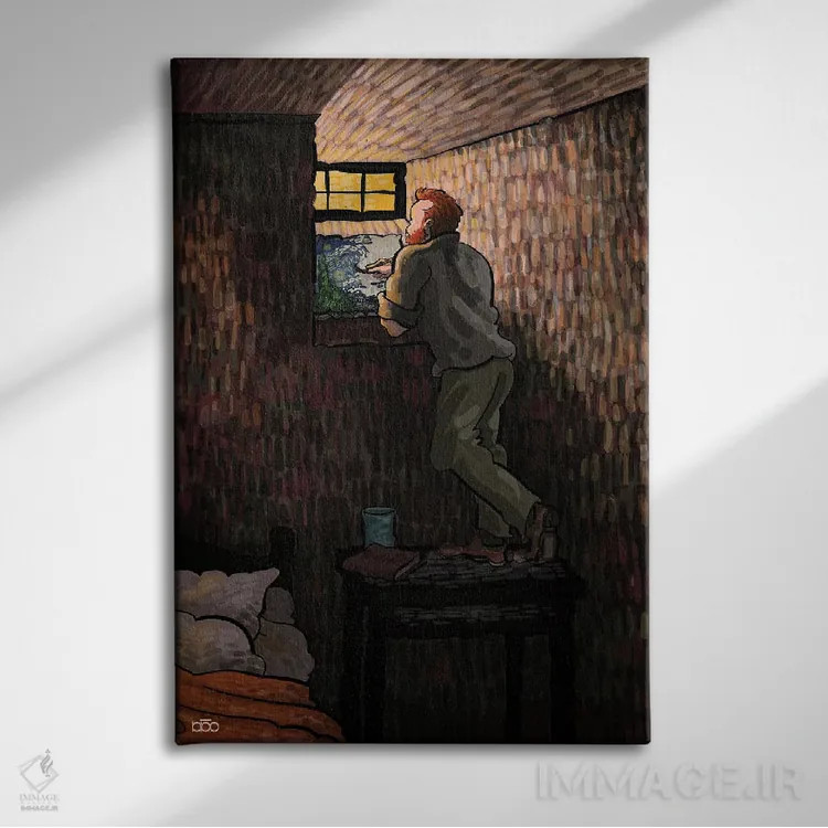 تابلو پنجرهٔ کوچک اثر علیرضا کریمی مقدم (هنرمند ایرانی) - نمای روبهرو روی دیوار