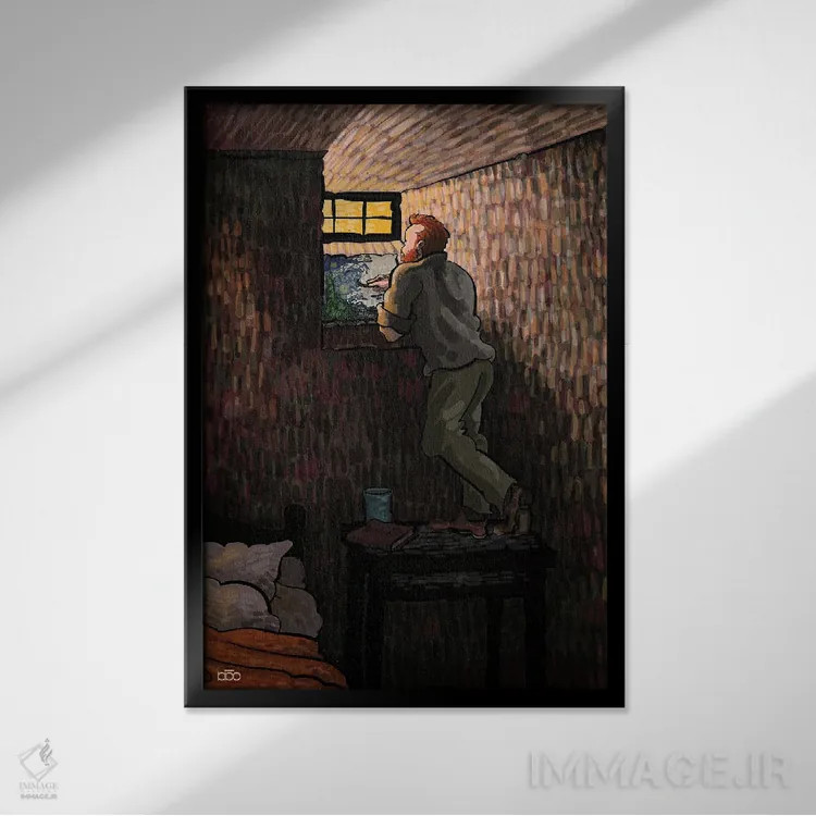 تابلو پنجرهٔ کوچک اثر علیرضا کریمی مقدم (هنرمند ایرانی) - نمای قابدار مشکی