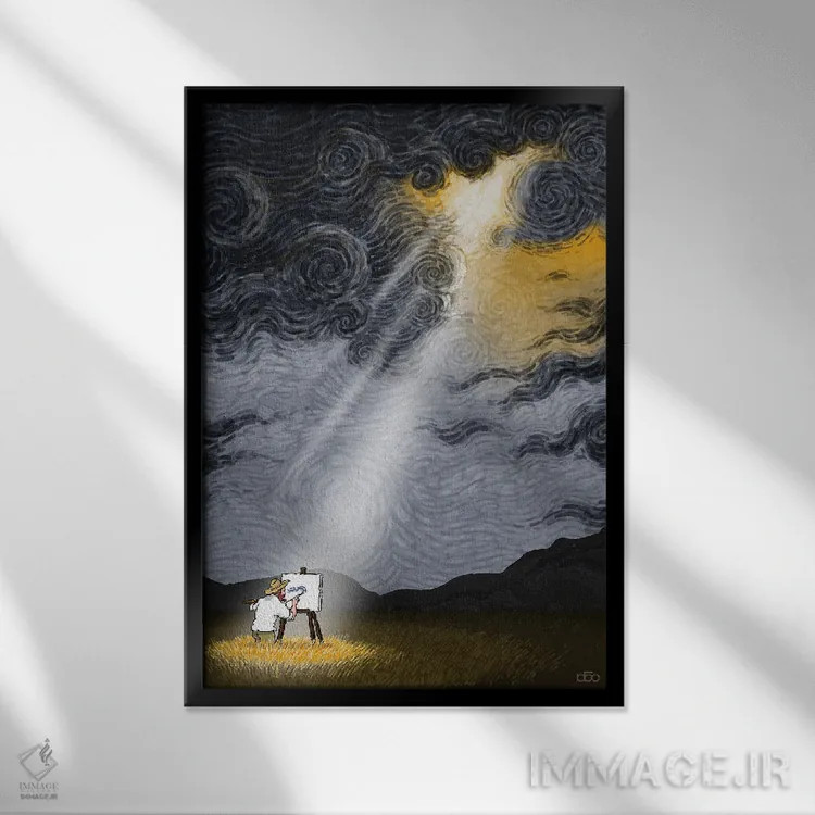 تابلو الهام اثر علیرضا کریمی مقدم (هنرمند ایرانی) - نمای قابدار مشکی