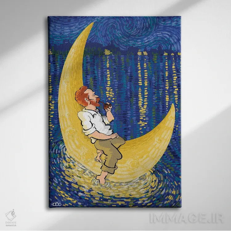 تابلو سفر ماه اثر علیرضا کریمی مقدم (هنرمند ایرانی) - نمای روبهرو روی دیوار