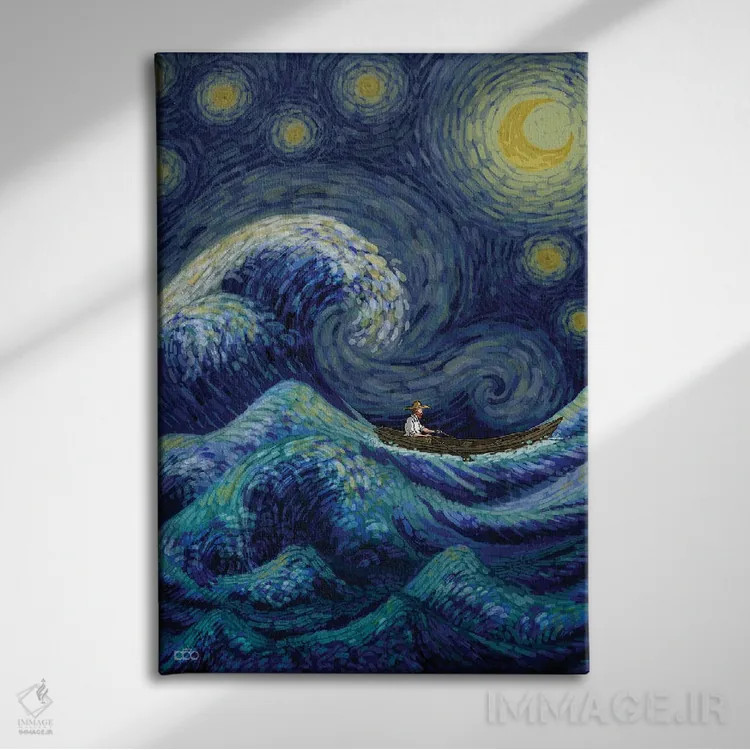 تابلو شب طوفانی اثر علیرضا کریمی مقدم (هنرمند ایرانی) - نمای روبهرو روی دیوار