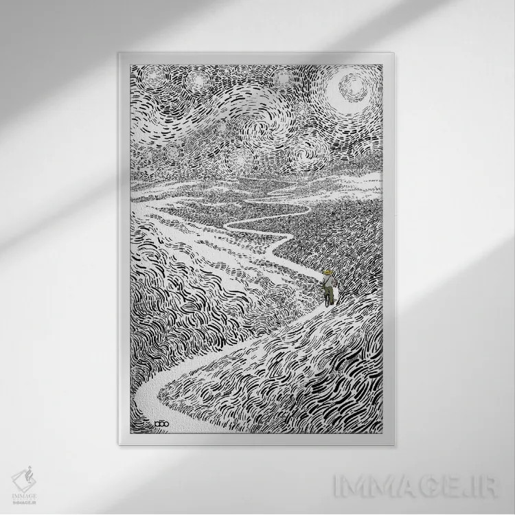 تابلو در طول مسیر اثر علیرضا کریمی مقدم (هنرمند ایرانی) - نمای قابدار سفید