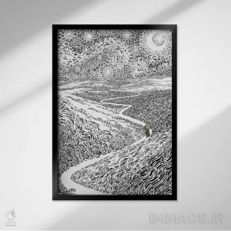 تابلو در طول مسیر اثر علیرضا کریمی مقدم (هنرمند ایرانی) - نمای قابدار مشکی