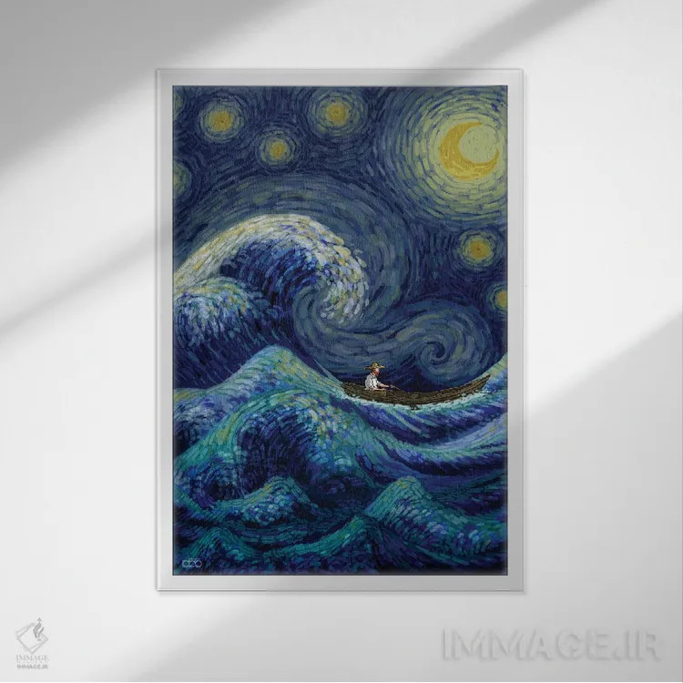 تابلو شب طوفانی اثر علیرضا کریمی مقدم (هنرمند ایرانی) - نمای قابدار سفید