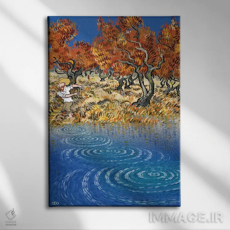 تابلو پرتاب سنگ اثر علیرضا کریمی مقدم (هنرمند ایرانی) - نمای روبهرو روی دیوار