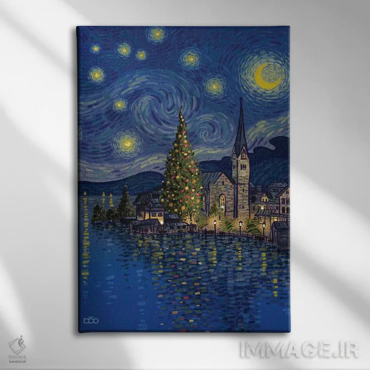 تابلو دریاچهٔ کریسمس اثر علیرضا کریمی مقدم (هنرمند ایرانی) - نمای روبهرو روی دیوار