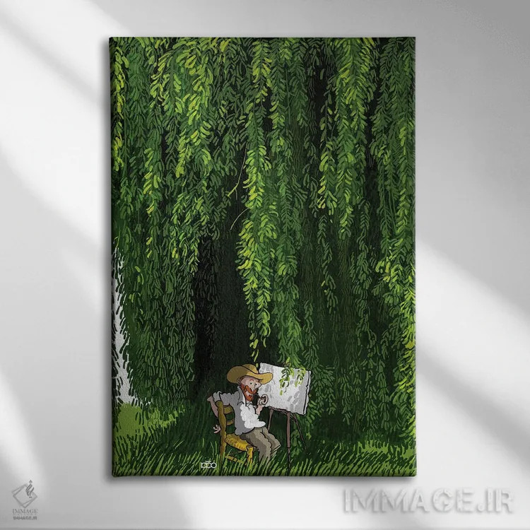 تابلو درخت بید اثر علیرضا کریمی مقدم (هنرمند ایرانی) - نمای روبهرو روی دیوار