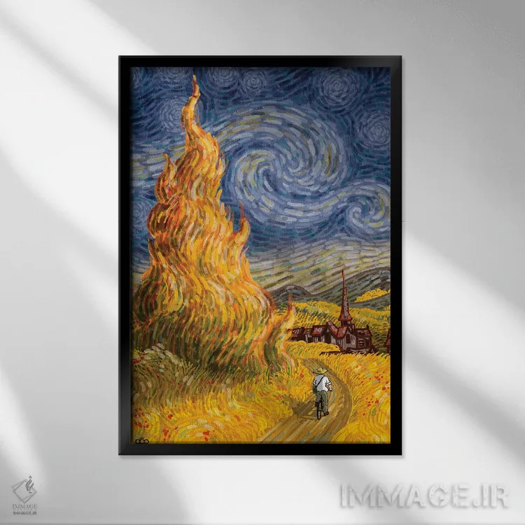 تابلو پاییز اثر علیرضا کریمی مقدم (هنرمند ایرانی) - نمای قابدار مشکی